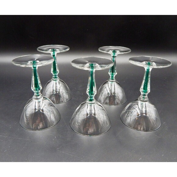 Vintage Morgantown Fischer Green Filament Stem 3 oz Cordial Glasses Lot of 5 - Picture 6 of 8